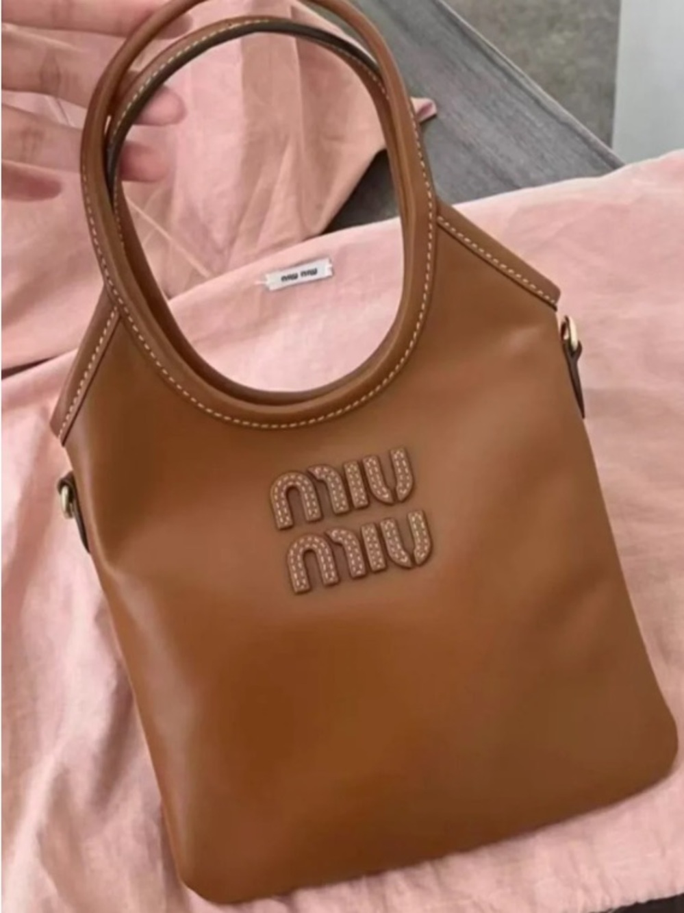 New Miu Miu Cognac Leather Mini Crossbody Bag